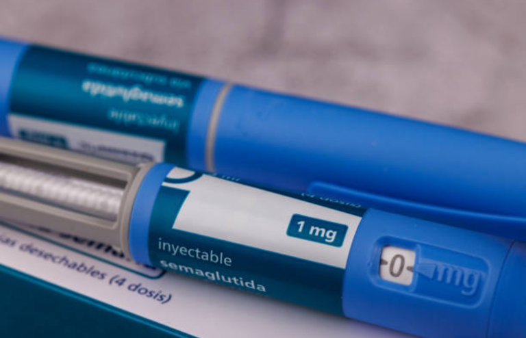 Close-up of semaglutide injection pens labeled 1 mg, used for diabetes and weight-loss treatment.