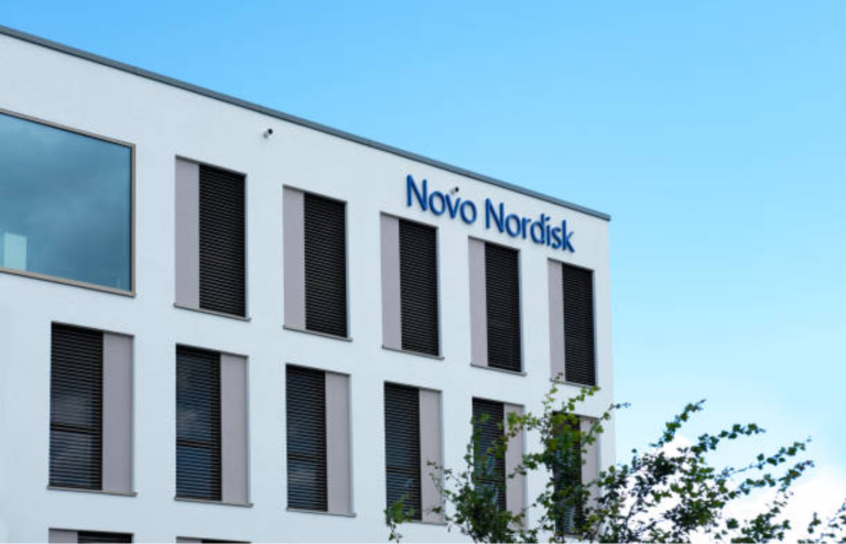 Novo Nordisk building exterior with company logo on facade