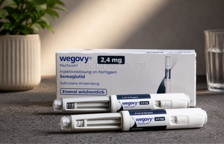 Wegovy injection pens and medication box for weight management treatment